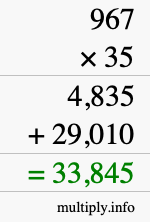 How to calculate 967 times 35 using long multiplication