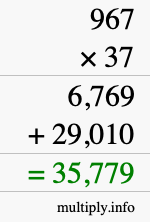 How to calculate 967 times 37 using long multiplication