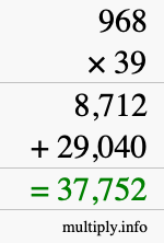 How to calculate 968 times 39 using long multiplication