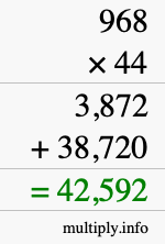 How to calculate 968 times 44 using long multiplication