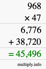 How to calculate 968 times 47 using long multiplication