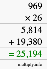 How to calculate 969 times 26 using long multiplication