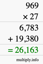 How to calculate 969 times 27 using long multiplication