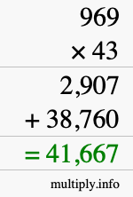 How to calculate 969 times 43 using long multiplication