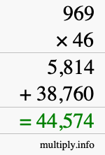 How to calculate 969 times 46 using long multiplication