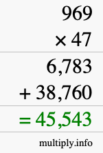 How to calculate 969 times 47 using long multiplication