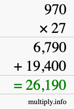 How to calculate 970 times 27 using long multiplication