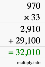 How to calculate 970 times 33 using long multiplication How to calculate 970 times 33 using long multiplication