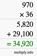 How to calculate 970 times 36 using long multiplication
