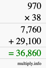 How to calculate 970 times 38 using long multiplication