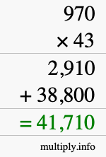 How to calculate 970 times 43 using long multiplication