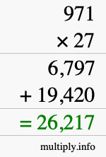 How to calculate 971 times 27 using long multiplication