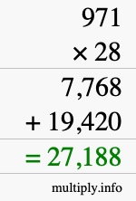 How to calculate 971 times 28 using long multiplication