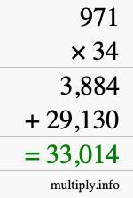 How to calculate 971 times 34 using long multiplication