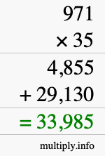 How to calculate 971 times 35 using long multiplication