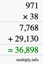 How to calculate 971 times 38 using long multiplication