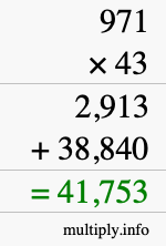 How to calculate 971 times 43 using long multiplication