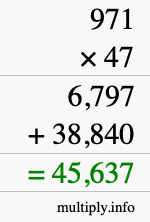 How to calculate 971 times 47 using long multiplication