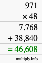 How to calculate 971 times 48 using long multiplication How to calculate 971 times 48 using long multiplication