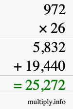 How to calculate 972 times 26 using long multiplication