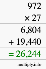 How to calculate 972 times 27 using long multiplication