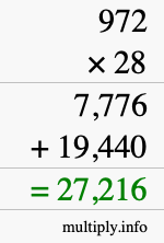 How to calculate 972 times 28 using long multiplication