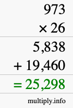 How to calculate 973 times 26 using long multiplication
