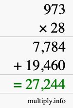 How to calculate 973 times 28 using long multiplication