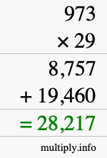 How to calculate 973 times 29 using long multiplication