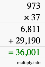 How to calculate 973 times 37 using long multiplication