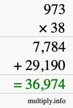 How to calculate 973 times 38 using long multiplication