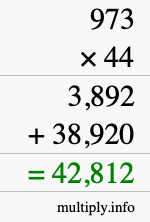 How to calculate 973 times 44 using long multiplication