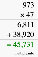 How to calculate 973 times 47 using long multiplication