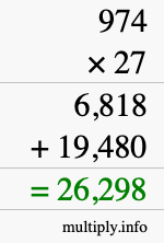 How to calculate 974 times 27 using long multiplication