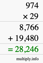 How to calculate 974 times 29 using long multiplication