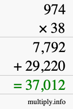 How to calculate 974 times 38 using long multiplication