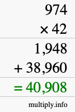 How to calculate 974 times 42 using long multiplication