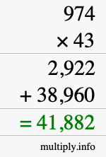How to calculate 974 times 43 using long multiplication