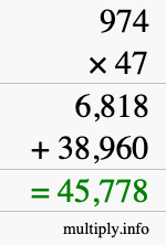 How to calculate 974 times 47 using long multiplication