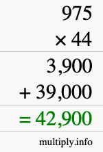 How to calculate 975 times 44 using long multiplication