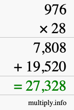 How to calculate 976 times 28 using long multiplication