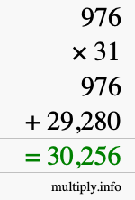 How to calculate 976 times 31 using long multiplication