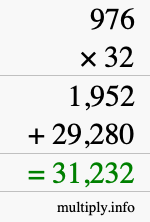 How to calculate 976 times 32 using long multiplication