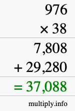 How to calculate 976 times 38 using long multiplication