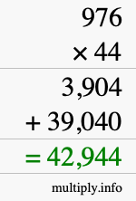 How to calculate 976 times 44 using long multiplication