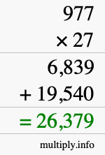 How to calculate 977 times 27 using long multiplication