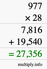 How to calculate 977 times 28 using long multiplication