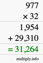 How to calculate 977 times 32 using long multiplication