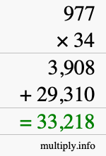 How to calculate 977 times 34 using long multiplication