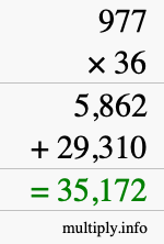 How to calculate 977 times 36 using long multiplication